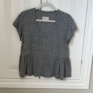 Current/Elliott Gray and Black Polka Dot Short Sleeve Top